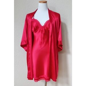 Victoria's Secret Angeles vintage red satin slip and robe set